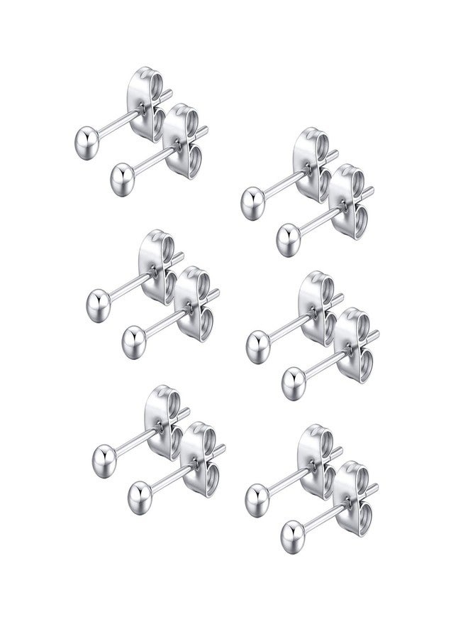FOSIR 6 Pair Tiny Women Ball Stud Earrings Surgical Stainless Steel Earrings Set (3mm, Stainless Steel) - Image 1